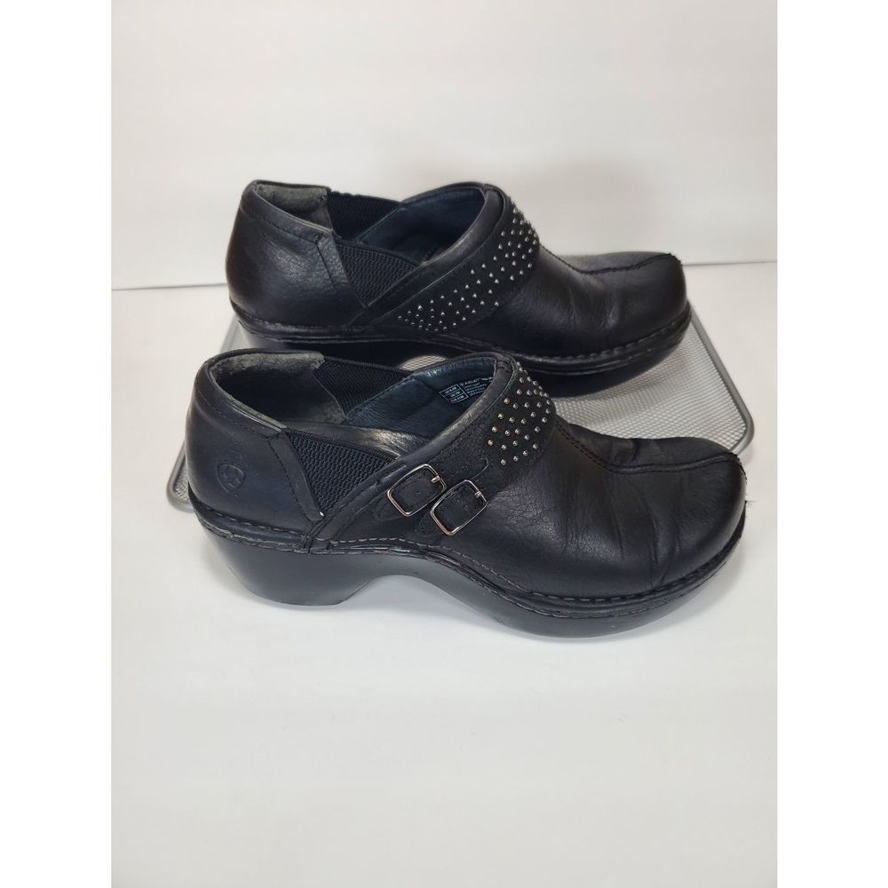 Ariat Black Leather Women's Platform Western Mule Clogs Slip-On Size 9.5B